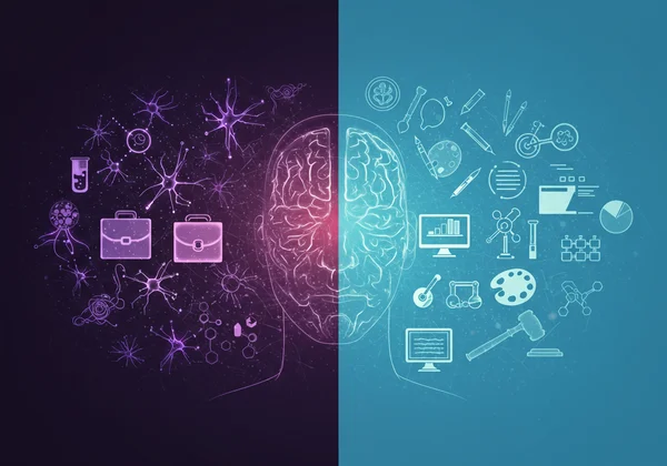 認知特性とキャリアをマッチングさせる抽象的な画像。