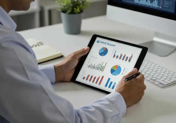 Clinician analyzing WAIS results with statistical data