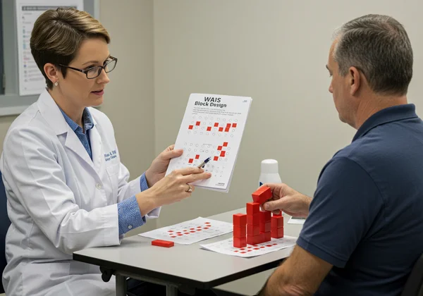 Psychologist administering the WAIS block design test