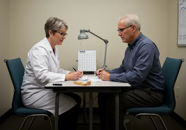 Person taking a cognitive assessment in clinic