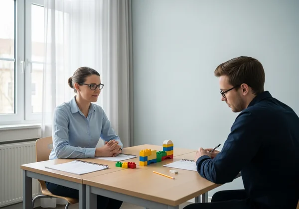 Trained professional administering WAIS test in quiet room