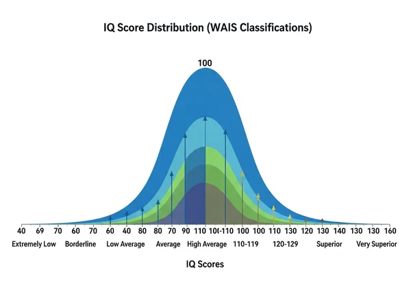 WAIS IQ score bell curve with benchmarks