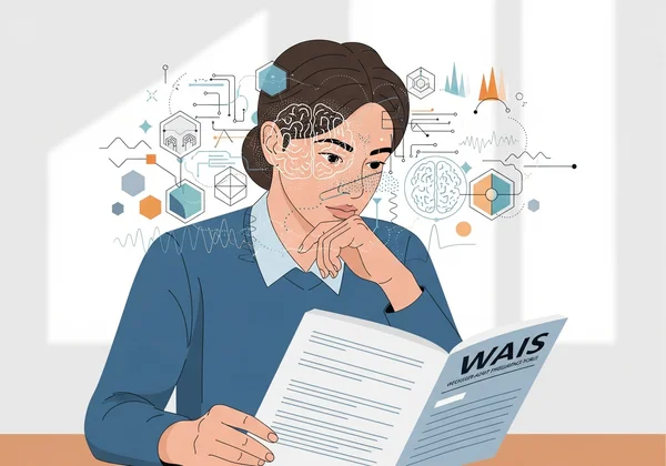 뇌 그래픽과 함께 WAIS 검사 자료를 연구하는 사람