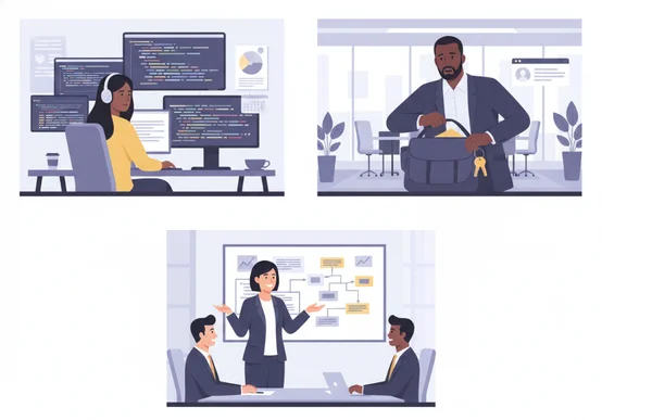 Diverse people in various professional settings