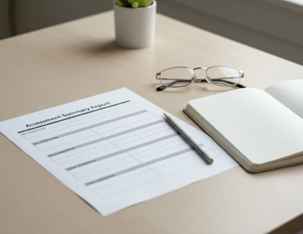 Calm report review near a notebook